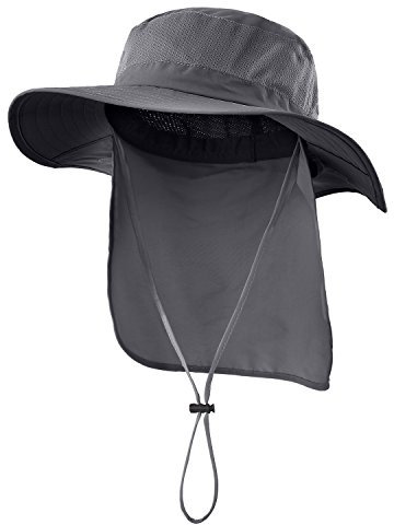 Decentron Outdoor UPF50+ Mesh Sun Hat Wide Brim Fishing Hat with Neck Flap (Dark Grey)