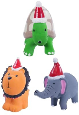 Cupid & Comet *NEW* 3 PACK SMALL FESTIVE JUNGLE ANIMALS SQUEAKY LATEX DOG TOYS CHRISTMAS ANIMALS LION ELEPHANT TORTOISE