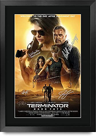 HWC Trading A3 FR Terminator Dunkel Fate The Cast Arnold Schwarzenegger Geschenke Printed Poster Autogramm Bild für Film-Memorabilia Fans - A3 Eingerahmt