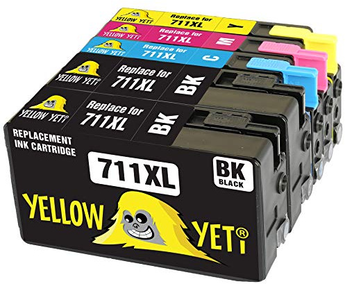 YELLOW YETI Ersatz für HP 711 711XL Druckerpatronen kompatibel für HP DesignJet T120 T520 (2 Schwarz + 1 Cyan + 1 Magenta + 1 Gelb)