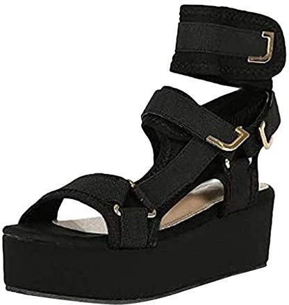 Julhold Sandalen Offen Strandschuhe Hauschuhe Mode Damen Open Toe Snake Print Plattform Klettverschluss Strandschuhe Römische Sandalen Plateau Riemchen Keilabsatz Hausschuhe(Schwarz,41)