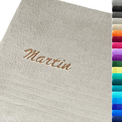 Lashuma London Badehandtuch mit Namen Bestickt, Strandtuch Grau - Kiesel, Handtuch groß 100x150
