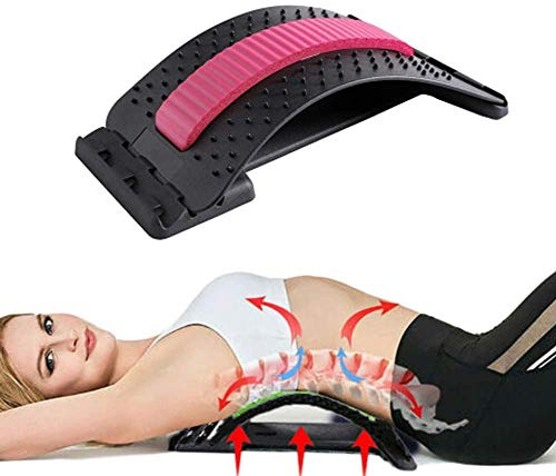 CareforYou Rückenmassagegerät, Stretch, Fitness-Massagegerät, Stretch, Lendenwirbelstütze, Wirbelsäule, Schmerzlinderung, Rot