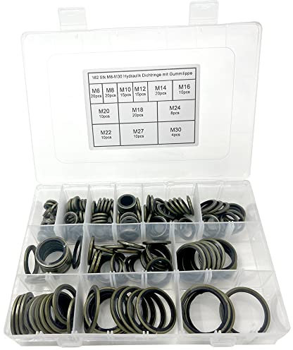 NICAVKIT 162pcs Junta de tapón de Drenaje - M6-M30 Arandelas de presión de Aceite de Motor de Metal, Arandela de Alta presión de Goma hidráulica, Anillo de Sellado de unión de Aceite