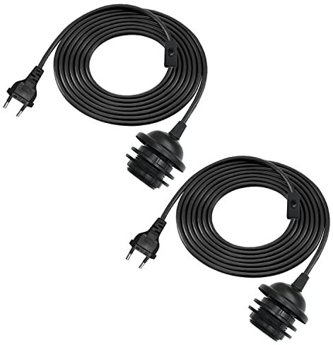 2 Stück Lampenfassung E27 mit Kabel Hängelampe mit Stecker Lampenaufhängung mit 450cm Netzkabel, Schwarz Pendelleuchte mit Schraubring Kann Lampenschirm DIY, für Schlafzimmer Wohnzimmer