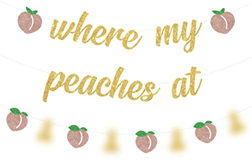Pfirsich-Bachelorette-Party-Dekorationen, goldfarbenes Where My Peaches At-Banner, lustige Pfirsich-Girlande für Sommer, Obst, Pfirsich, Brautdusche, Verlobung, Hochzeit, Party-Zubehör