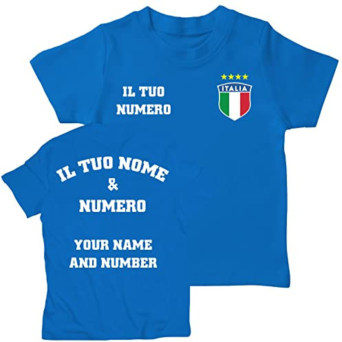 lepni.me T-Shirt de Football pour Enfants Italie | Votre Nom et Numéro | Championnat d'europe de Football ou Coupe du Monde 2022 Cadeaux (5-6 Ans Royal-Blue Multicolore)