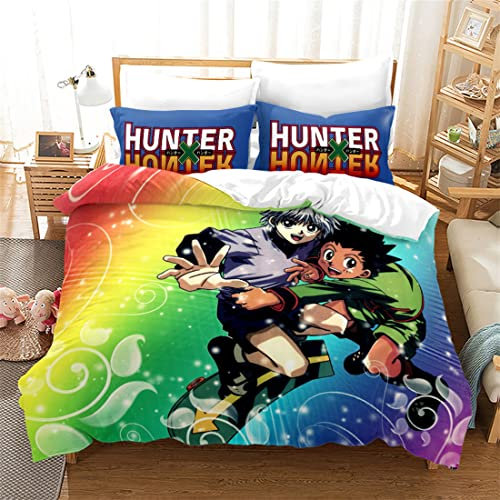 NECEHY Bettwäsche Hunter x Hunter Bettbezug 2 Kissenbezug 3 teilig,3D Digital Print Mikrofaser Bettwäsche-Sets Für Jugendliche Mädchen Teenager Männer,ab-55,Super King:102x87/260 * 220cm