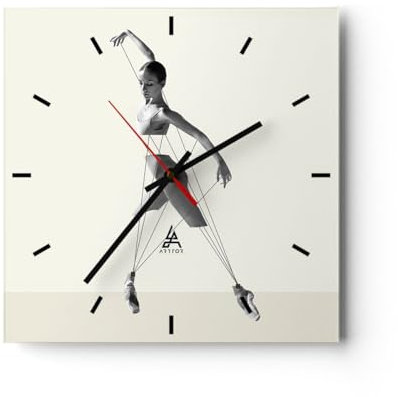 Modern Wanduhr Surreal Ballerina Marionette 30x30cm Quadrat Klein Wand Uhr Glas Analog Zimmeruhren Küche Büro Wohnzimmer Glasuhr Wall Clock Dekoration Design Wanddekoration Küchenuhr C3AC30x30-4812