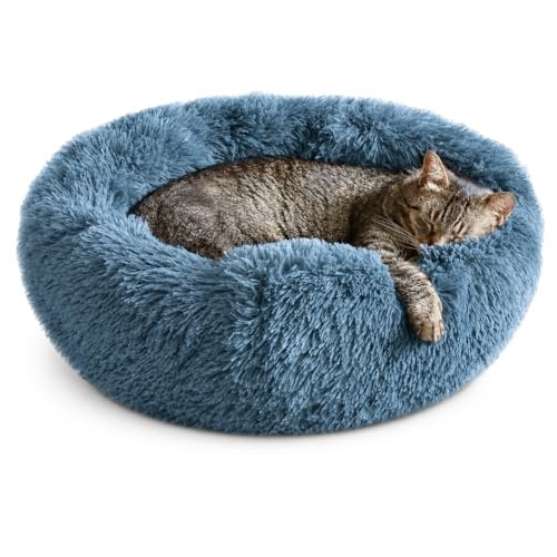 Whiskers & Friends Calming Cat Bed, Cat Beds for Indoor Cats, Small Dog Bed, Large Cat Bed, Cute Fluffy Round Doughnut Cat Beds & Furniture, Anti Anxiety Pet Bed - Up to 25 lbs - Washable