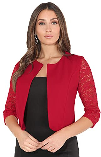 Krisp Offene Kurzjacke mit 3/4-Ärmeln aus Spitze (Rot, 48) (9330-RED-20)