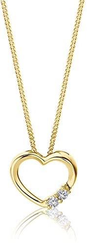 OROVI Damen Goldschmuck, Gold Kette mit Herzanhänger und Diamanten 0.05 ct, Collier 9 Karat (375) Gelbgold 45 cm …