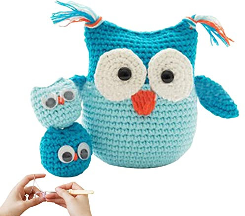 Jikiaci DIY-Kit häkeln,Kleine Eule Handhäkeln Anfänger Kit - Niedliches Cartoon-Tier-Häkelset mit Anleitung, einfaches Lernen, Strickset, DIY-Geschenk