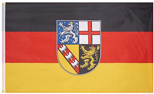 MUWO Flagge 16 deutsche Bundesländer + Mallorca 90 x 150 cm, doppelseitige Gartenflagge, wetterbeständige Fanflagge, Polyester Länderflagge Deutschland, mit Metallösen. (Saarland)