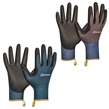 Gebol Viola, 2 Paar Gartenhandschuhe für Damen mit Touchfunktion, ultraleichte Arbeitshandschuhe für Garten & Beet, Touchscreen-kompatibel, Gr. M/8, Blau/Orange