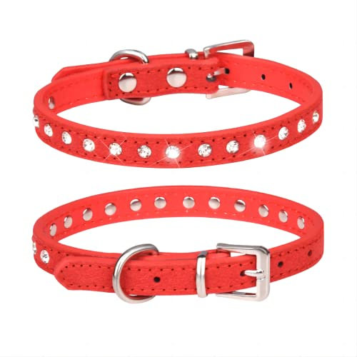 Yiwong Einzelne Reihe Strass Haustier Halsband, PU Leder Hundehalsband, Bequemes Wildleder Katzenhalsband, Das Diamanthalsband ist für Katzen und kleine Hunde geeignet