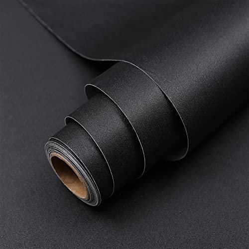 Hode Papier Adhesif pour Meuble Noir Mat 40X1000cm, Film Autocollant Meuble Décoratif, Papier Peint Adhesif Mural, Rouleau Vinyle Autocollant Impermeable pour Cuisine Tables Armoires