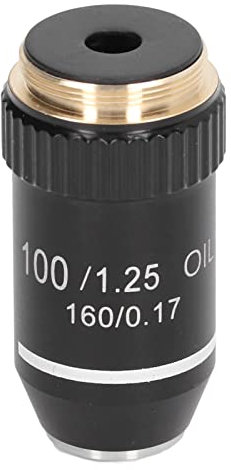 Microscope Objective Lens Oil Immersion Objective Lens, Objective Lens Replacement High Power Objective Lens Replacement 100X Magnification High Power Lens 20.2mm Interface