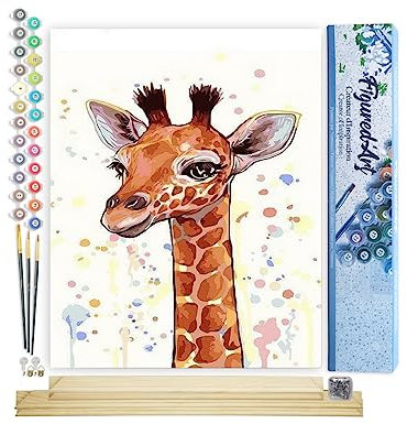 Figured'Art Peinture par Numéro Adulte avec Cadre Girafe souriante - Activité Manuelle Kit de Loisir Créatif DIY Numéro d'Art Complet Animaux - 40x50cm avec châssis en bois à monter