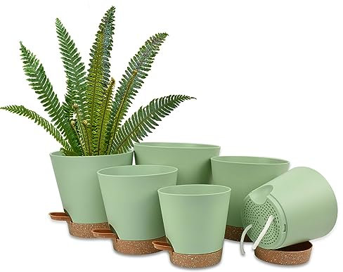 Surplex Vasi Autoirriganti da Interno, 5/5.5/6/6.5/7/8in, Vasi da Fiori in Plastica con Fori di Drenaggio Sottovaso e Serbatoio, Vasi Decorativi Interno Moderni con Sottovasi per Tutte Le Piante