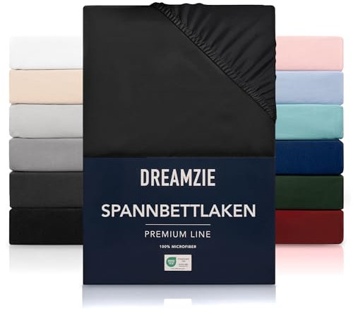 Dreamzie Spannbetttlaken 180x200 cm - Hoher Steg bis 33 cm - 100% Mikrofaser - Schwarz - Schadstoffgeprüft (Oeko TEX), Bettlaken mit Gummizug