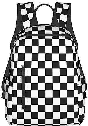 Laptop-Rucksack, schwarz-weiß kariert, bedruckt, leichter Outdoor-Rucksack