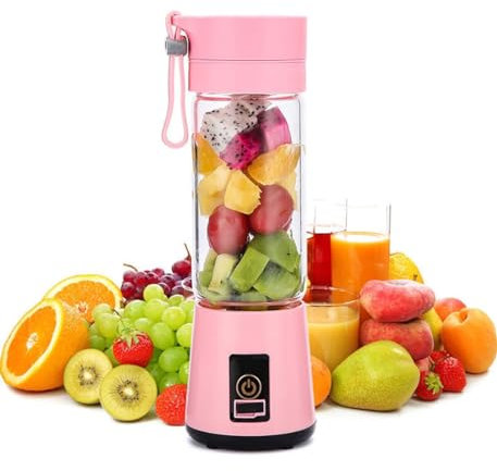 Portable Blender, Angerico Personal Size Blender for Shakes and Smoothies with 6 Blades, 500ml Mini Blender Cup with Travel Lid and USB Rechargeable for Office, Gym, Kitchen (Pink)