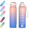 WHIPY 1L Water Bottle with Straw - Leak-Proof & BPA Free Reusable Sports Bottle - Motivational Time Markings for Hydration Durable Drink Bottle for Gym, Sports, Outdoor, Cycling (Pink & Blue)