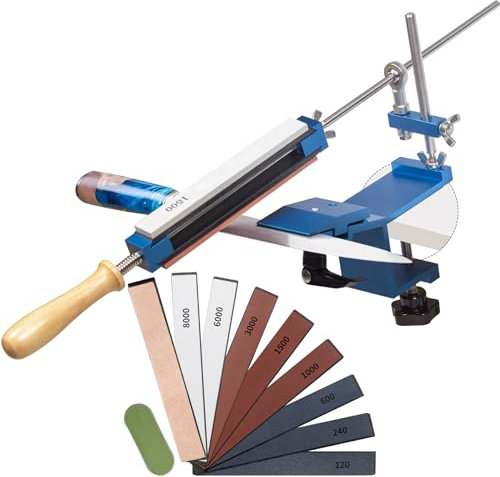 CWOVRS Messerschärfer Profi, Professioneller Messerschärfer mit Schnellspann-Design, Festwinkel Messerschärfsystem Schleifmittel-Haltesystem für Feinschleif-Polierwerkzeug, 8 Schleifsteine + 1 Leder