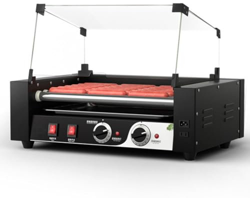 Máquina comercial con rodillo para perros calientes, asador de salchichas automático antiadherente, máquina para cocinar a la parrilla de salchichas, control de temperatura dual de 0-250 ℃ 7sticks