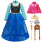 ZaisuiFun Déguisement Robe Anna Reine des Neiges Filles Costume Princesse Manche Longue avec Cape et Perruque pour Carnaval Halloween Cosplay, 5-6 Ans