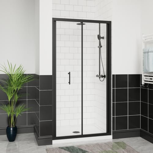 Aquariss 1100mm Bifold Shower Door 6mm Self Clean Glass Shower Enclosure Reversible Folding Shower Cubicle Door Matte Black Frame