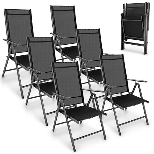 tillvex Gartenstuhl 6 Stück klappbar aus Aluminium | Hochlehner mit Armlehnen | Klappstuhl verstellbar | Klappsessel Balkon Garten Terrasse (Anthrazit)