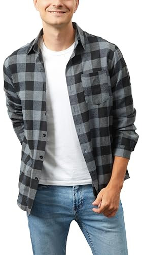 Chemisier Carreaux Coton Homme Chemise Bûcheron Western Veste à Carreaux en Flanelle T Shirt Manches Longues Casual Décontractée Classique Retro Ecossaise Gilet Blouse Gris Noir XL