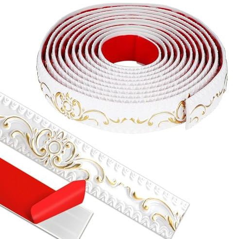 Zllzpzd Zierleisten Selbstklebend, Deckenleisten Selbstklebend, Wandleisten, DIY Dekoration, Schrank Kante, Wand, Bilderrahmenränder, 5 m x 36 mm Retro-Muster mit Goldrand