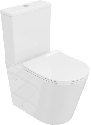 LAVITA Einteilige Stand-WC mit eingebautem Spülkasten NEPTUN WHITE WC deckel mit Absenkautomatik Keramik Toilette Spülrandlos Toilettenschüssel Set Toilettenbecken Stehend + WC-Anschlussstück