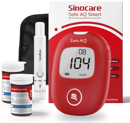 Safe AQ-Smart Blutzuckermessgerät - Diabetes-Testset mit 50 Teststreifen, 50 Lanzetten, Stechhilfe, Batterien und Tragetasche