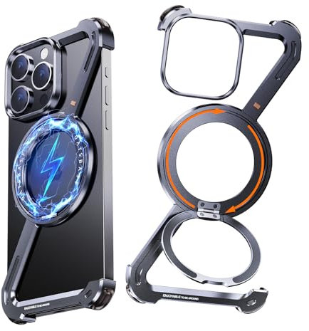 NIFBANG Z Shape für iPhone 14 Pro Max Rahmenlose Hülle,mit 360°Magnet Ständer,Militärnorm Schutz Magnetisch HandyHülle,für iPhone 14 Pro Max Metall Case,Stoßfest Kratzfest Schutzhülle,Schwarz