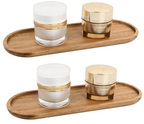 Lot de 2 Plateaux Ovales en Bambou, Plateau Decoratif Ovale en Bois, Plateau en Bambou, Plateau de Service en Bois pour la Décoration de la Maison Tasses Bijoux Pots de Fleur