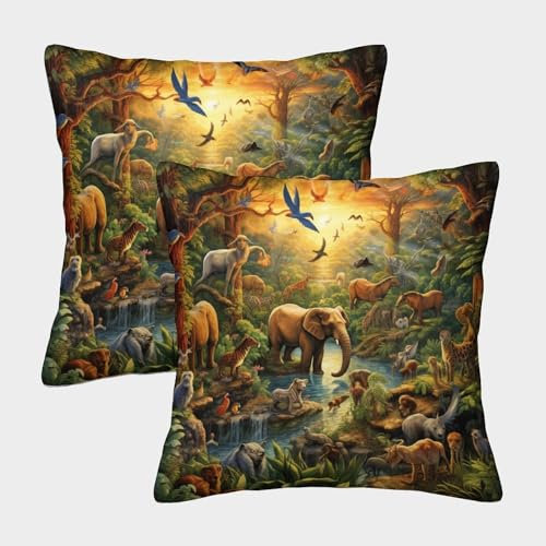 RHUSDIEOD Animaux de la forêt Housses De Coussin Lot De 2 Animaux Mignons Taie Oreille Décoratif Maison Salon Chambre Lit Decoratif 50x50cm