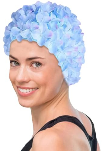 Cuffia da bagno a forma di petalo di fiore 3D, cuffia da bagno in tessuto stile retrò da donna, capelli lunghi e corti