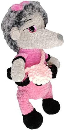 Peluche Unique en forme de Hérisson, rose et grise, en tissu doux avec accessoires sac-à-main et bandeau.