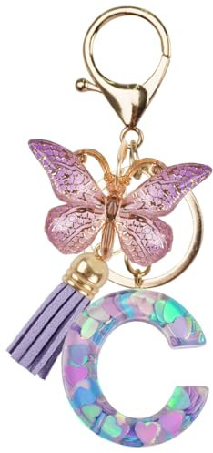 Capaneus Schlüsselanhänger Mädchen, Schlüsselanhänger Buchstabe, Schlüsselanhänger mit Anfangsbuchstaben Lila Schmetterling, Anhänger Schulranzen Tasche, Namensanhänger für Damen und Mädchen