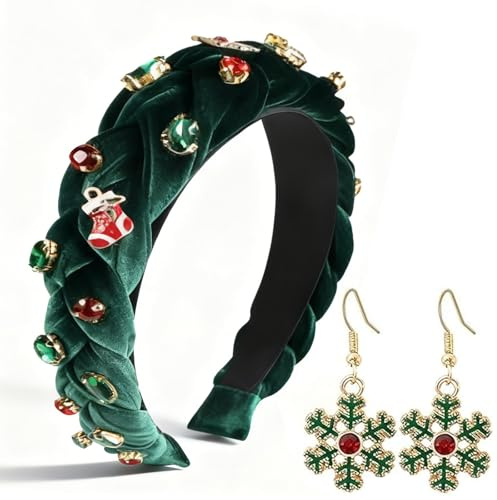 Scinzene Haarreif Weihnachten, Mit 1 Paar Weihnachtsohrringe Glitzersteinen Und Schneeflocken-Ohrringen, Weihnachtshaarreifen Erwachsene Für Partys