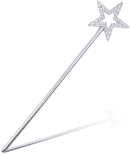 Drokenle Varita de hadas de 13 pulgadas, varita de estrella plateada para niños, varita mágica de ángel de princesa, varita de estrella brillante para niñas, fiesta de cumpleaños, Halloween, Navidad