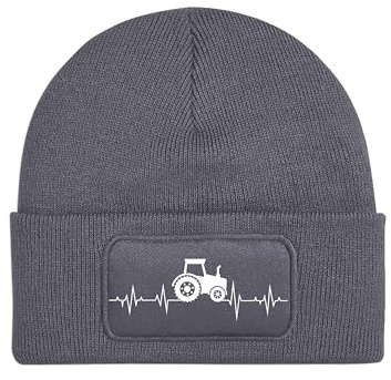 NIMAMA Mütze Beanie Heartbeat Traktor Wintermütze Statement Spruch Print Geschenk Unisex Strickmütze für Herren & Damen
