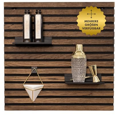 KPA Inventar Akustikpaneele Holz Wallnuss |Akustikpaneel-Garderobe aus 100% recycelbarem Polyester | Maße 80x60x2 cm | Holzpaneele Wand und Garderobe | Wandpaneele Holz mit 9mm Schallabsorber