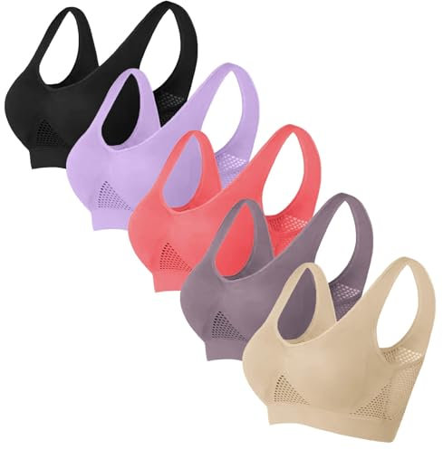 Generisch 5er Pack BHS Bustier Damen Sport BH Große Größen Starker Halt Comfit BHS Atmungsaktiv Soft Seamless BH-Set Bra Sportunterwäsche für Damen Alltag Joggen Yoga Fitness Schwarz L