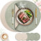 6er Set Tischset aus Leder-Imitat，Platzsets abwaschbar und wasserdicht，Platzdeckchen Lederoptik mit Untersetzer,Tischuntersetzer Doppelseitigen rutschfest(Rund,Hellgrün+Beige)