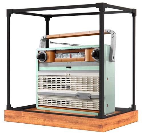 Acrylic Display Case for Lego 10334 Retro Radio Building Set,Clear Display Case, Dust-Proof Display Case Compatible with Lego 10334 (Only Display Case) (Wooden Base)